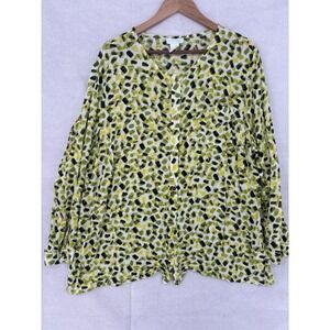 Creation L Button Up Blouse Women's Sz 20 Green & Black Geometric L/SL  Artsy